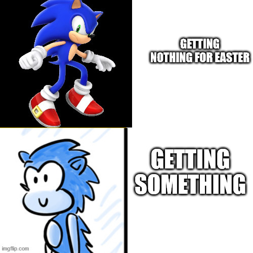 Sonic comparison chart | GETTING NOTHING FOR EASTER GETTING SOMETHING | image tagged in sonic comparison chart | made w/ Imgflip meme maker