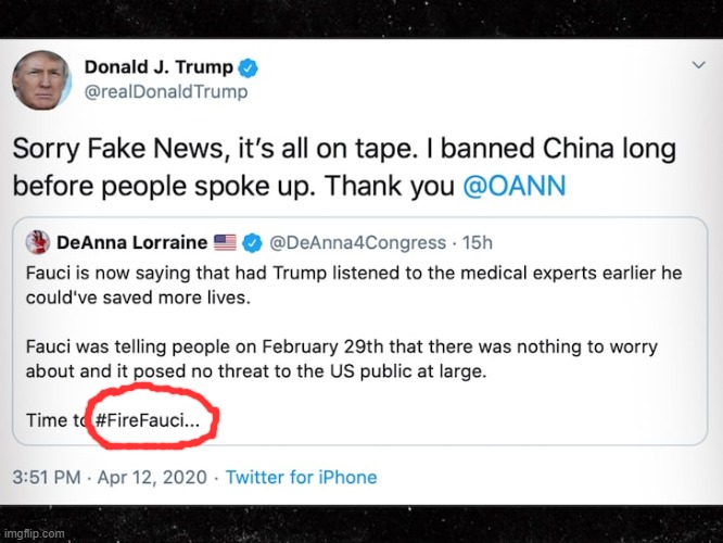 Trump #FireFauci retweet | image tagged in trump firefauci retweet | made w/ Imgflip meme maker