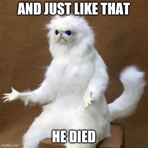 and just like that | AND JUST LIKE THAT HE DIED | image tagged in and just like that | made w/ Imgflip meme maker
