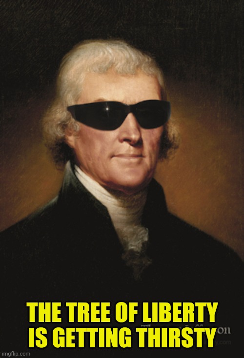 Thomas Jefferson  | THE TREE OF LIBERTY IS GETTING THIRSTY | image tagged in thomas jefferson | made w/ Imgflip meme maker