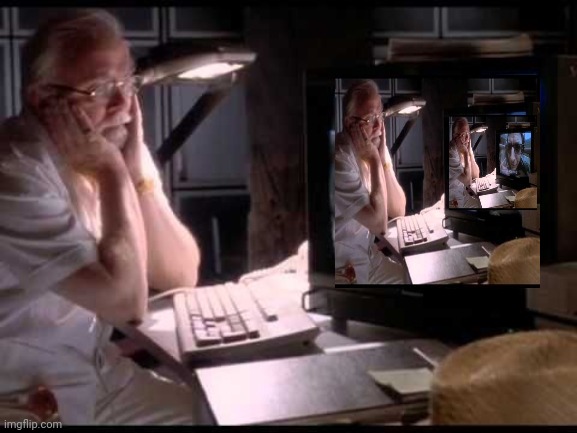 John hammond watching himself on a television screen watching himself on a television screen. | image tagged in ian malcolm | made w/ Imgflip meme maker