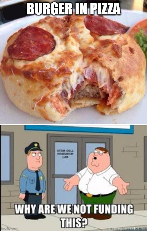 A BURGER INSIDE A PIZZA | BURGER IN PIZZA | image tagged in why are we not funding this,memes,pizza,burger | made w/ Imgflip meme maker
