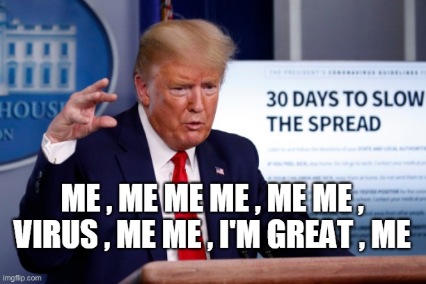 ME , ME ME ME , ME ME , VIRUS , ME ME , I'M GREAT , ME | image tagged in trump | made w/ Imgflip meme maker