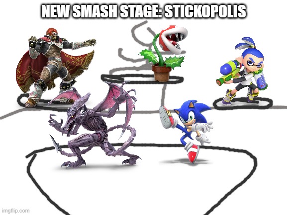 All new stage! | NEW SMASH STAGE: STICKOPOLIS | image tagged in blank white template,super smash bros,ocs | made w/ Imgflip meme maker