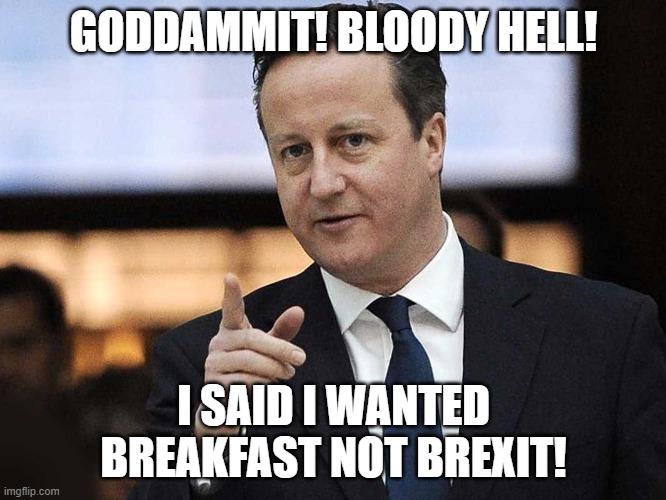 David Cameron is a faux conservative - change my mind | GODDAMMIT! BLOODY HELL! I SAID I WANTED BREAKFAST NOT BREXIT! | image tagged in david cameron annoyed that brexit ruined his favourite chocolate,brexit,cheesy,old memes,david cameron | made w/ Imgflip meme maker