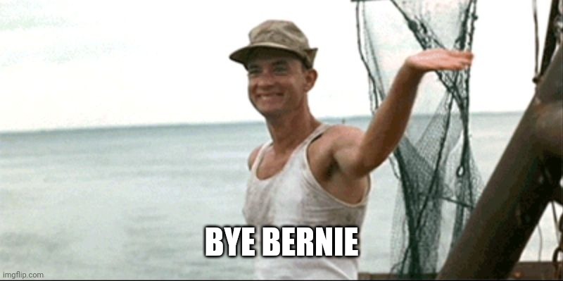 Forest Gump waving | BYE BERNIE | image tagged in forest gump waving | made w/ Imgflip meme maker