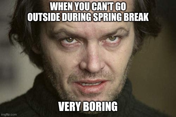 WHEN YOU CAN'T GO OUTSIDE DURING SPRING BREAK; VERY BORING | image tagged in jack nicholson | made w/ Imgflip meme maker