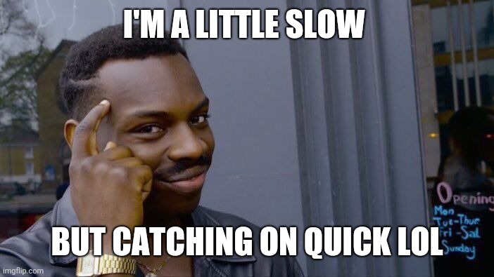 Roll Safe Think About It Meme | I'M A LITTLE SLOW BUT CATCHING ON QUICK LOL | image tagged in memes,roll safe think about it | made w/ Imgflip meme maker