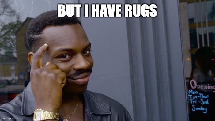 Roll Safe Think About It Meme | BUT I HAVE RUGS | image tagged in memes,roll safe think about it | made w/ Imgflip meme maker