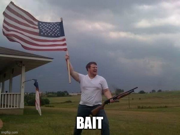 American flag shotgun guy | BAIT | image tagged in american flag shotgun guy | made w/ Imgflip meme maker