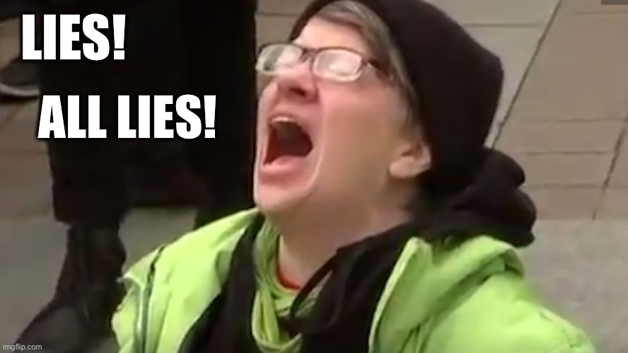 Screaming Liberal  | LIES! ALL LIES! | image tagged in screaming liberal | made w/ Imgflip meme maker