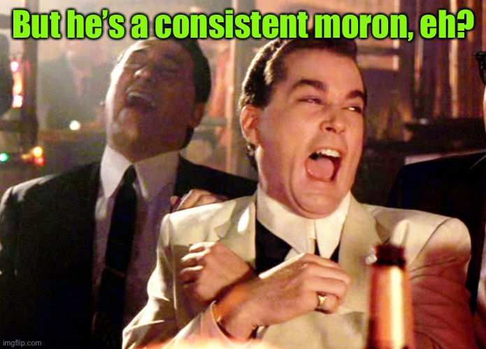 Good Fellas Hilarious Meme | But he’s a consistent moron, eh? | image tagged in memes,good fellas hilarious | made w/ Imgflip meme maker