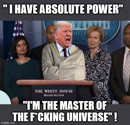 Another Day... Another Press Conference.... |  " I HAVE ABSOLUTE POWER"; "I'M THE MASTER OF THE F*CKING UNIVERSE" ! | image tagged in trump is a moron,covid-19,master,donald trump is an idiot | made w/ Imgflip meme maker