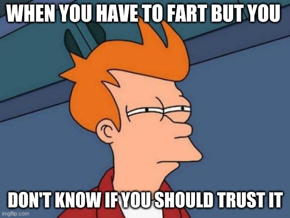 Futurama Fry | WHEN YOU HAVE TO FART BUT YOU; DON'T KNOW IF YOU SHOULD TRUST IT | image tagged in memes,futurama fry | made w/ Imgflip meme maker