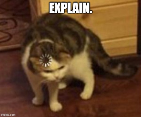 Loading cat | EXPLAIN. | image tagged in loading cat | made w/ Imgflip meme maker