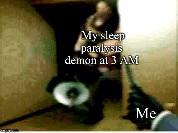 Sleep Paralysis Demon | My sleep paralysis demon at 3 AM; Me | image tagged in fun | made w/ Imgflip meme maker