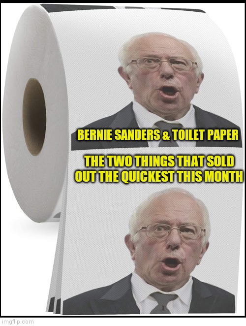 Bernie Sanders | BERNIE SANDERS & TOILET PAPER; THE TWO THINGS THAT SOLD OUT THE QUICKEST THIS MONTH | image tagged in bernie sanders | made w/ Imgflip meme maker