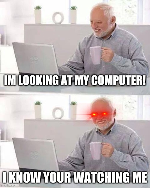 Hide the Pain Harold | IM LOOKING AT MY COMPUTER! I KNOW YOUR WATCHING ME | image tagged in memes,hide the pain harold | made w/ Imgflip meme maker