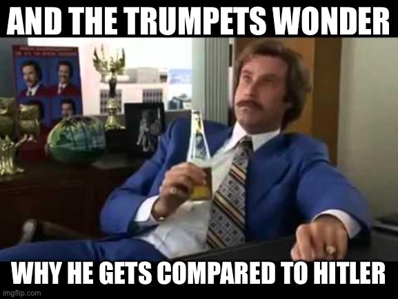 Well That Escalated Quickly Meme | AND THE TRUMPETS WONDER WHY HE GETS COMPARED TO HITLER | image tagged in memes,well that escalated quickly | made w/ Imgflip meme maker