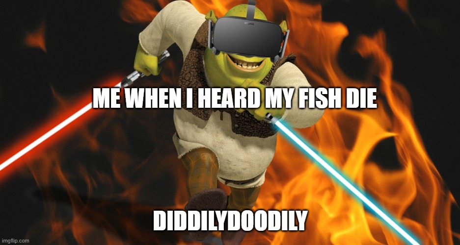 SHREK IN BEAT SABERS | ME WHEN I HEARD MY FISH DIE; DIDDILYDOODILY | image tagged in and everybody loses their minds | made w/ Imgflip meme maker