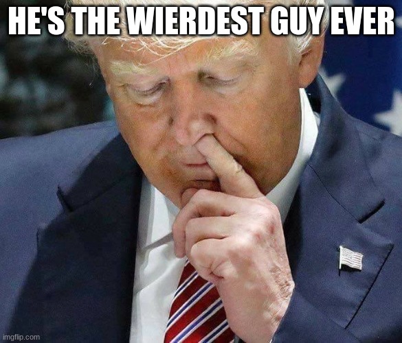 trump picking nose | HE'S THE WIERDEST GUY EVER | image tagged in trump picking nose | made w/ Imgflip meme maker