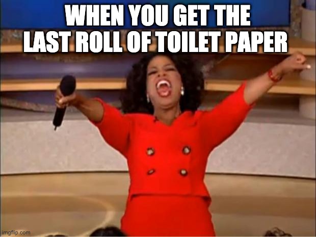 Oprah You Get A Meme | WHEN YOU GET THE LAST ROLL OF TOILET PAPER | image tagged in memes,oprah you get a | made w/ Imgflip meme maker