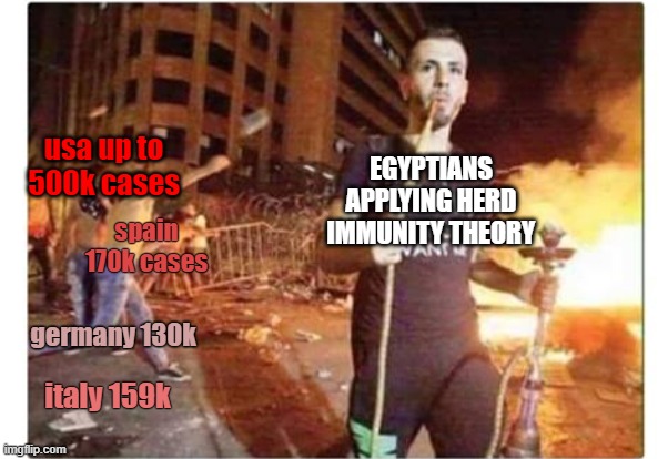 egyptian sytle | EGYPTIANS APPLYING HERD IMMUNITY THEORY; usa up to 500k cases; spain 170k cases; germany 130k; italy 159k | image tagged in coronavirus meme | made w/ Imgflip meme maker