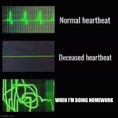 heartbeat rate | WHEN I’M DOING HOMEWORK | image tagged in heartbeat rate | made w/ Imgflip meme maker