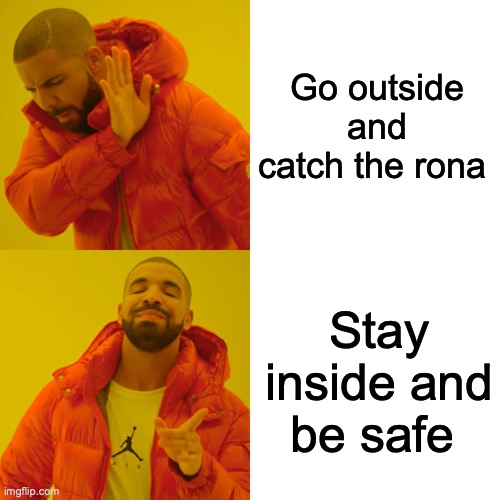 Drake Hotline Bling | Go outside and catch the rona; Stay inside and be safe | image tagged in memes,drake hotline bling | made w/ Imgflip meme maker