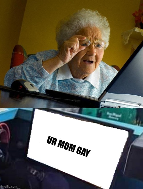 UR MOM GAY | image tagged in memes,grandma finds the internet,laptop screen | made w/ Imgflip meme maker