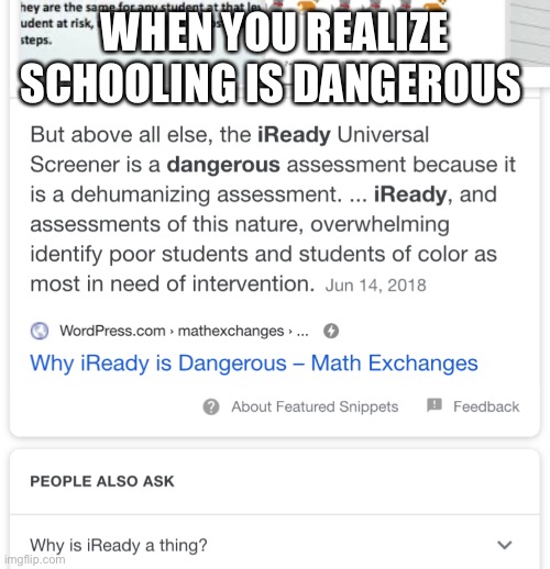 WHEN YOU REALIZE SCHOOLING IS DANGEROUS | image tagged in school,memes,online | made w/ Imgflip meme maker