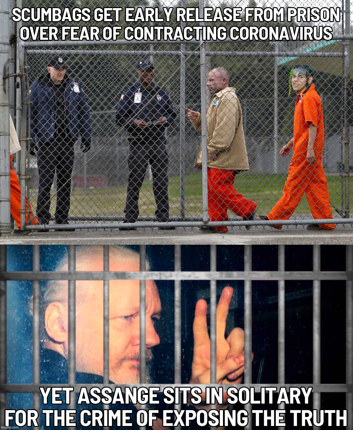 image tagged in coronavirus,prison,release,julian assange,michael avenatti,tekashi 69 | made w/ Imgflip meme maker