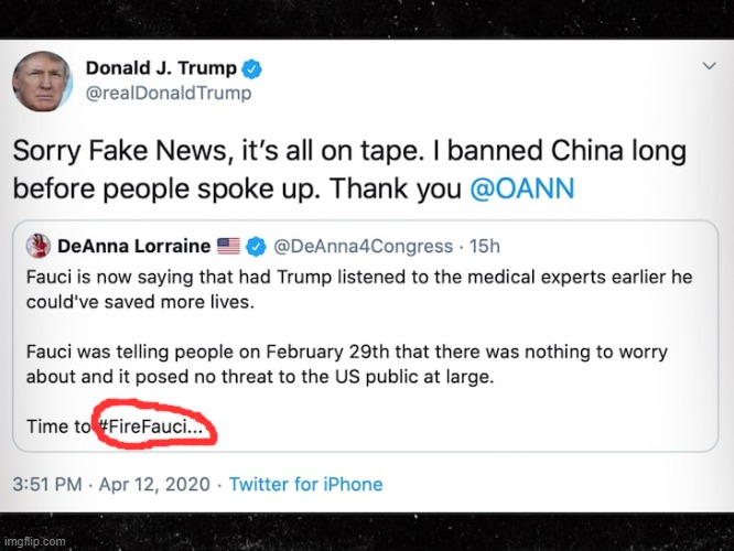 Trump #FireFauci retweet | image tagged in trump firefauci retweet | made w/ Imgflip meme maker