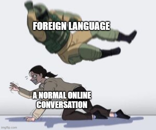 Normal conversation | FOREIGN LANGUAGE; A NORMAL ONLINE CONVERSATION | image tagged in normal conversation | made w/ Imgflip meme maker