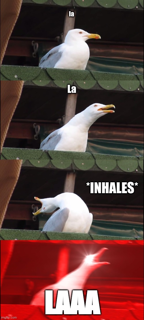 Inhaling Seagull Meme | la; La; *INHALES*; LAAA | image tagged in memes,inhaling seagull | made w/ Imgflip meme maker