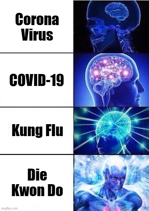 Die Kwon Do Is My New Nickname For The Corona Virus | Corona Virus; COVID-19; Kung Flu; Die Kwon Do | image tagged in memes,brain mind expanding,coronavirus meme | made w/ Imgflip meme maker