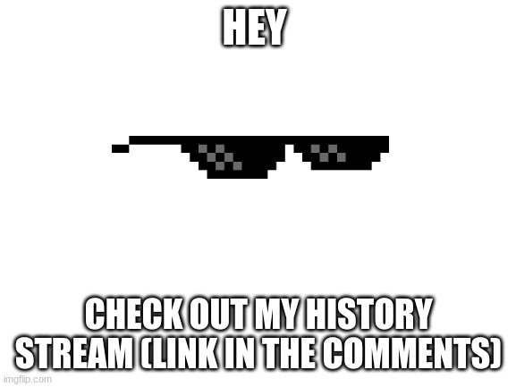 My Stream | HEY; CHECK OUT MY HISTORY STREAM (LINK IN THE COMMENTS) | image tagged in blank white template,meme stream,streams,check it out | made w/ Imgflip meme maker