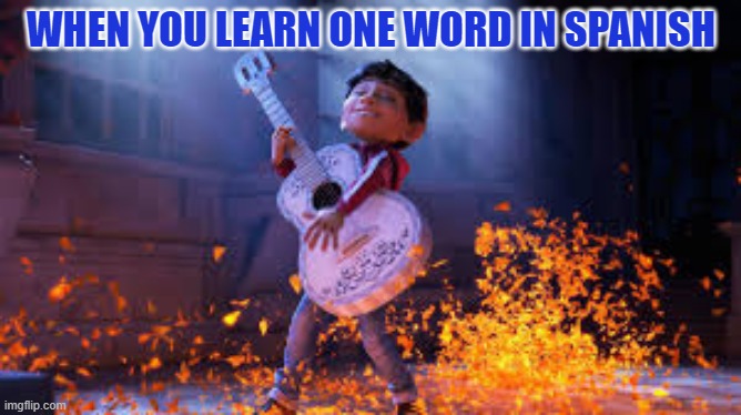 COCO | WHEN YOU LEARN ONE WORD IN SPANISH | image tagged in coco,spanish,school | made w/ Imgflip meme maker