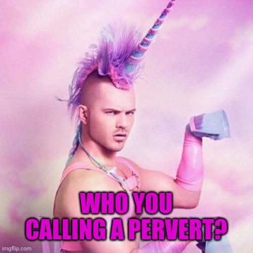 Unicorn MAN Meme | WHO YOU CALLING A PERVERT? | image tagged in memes,unicorn man | made w/ Imgflip meme maker