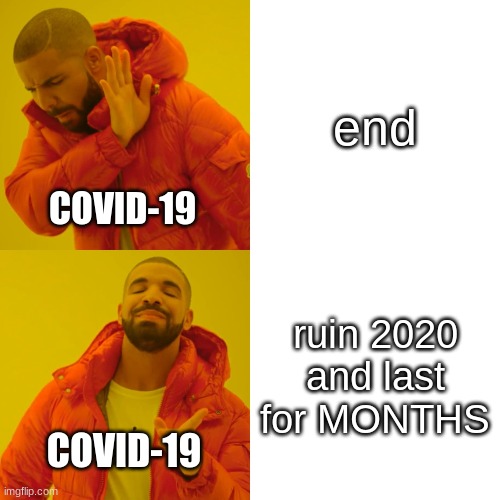 Drake Hotline Bling | end; COVID-19; ruin 2020 and last for MONTHS; COVID-19 | image tagged in memes,drake hotline bling | made w/ Imgflip meme maker