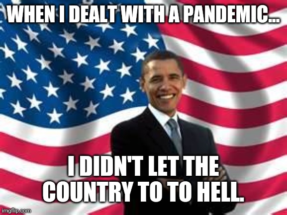 Obama pandemic killer | WHEN I DEALT WITH A PANDEMIC... I DIDN'T LET THE COUNTRY TO TO HELL. | image tagged in obama,donald trump,coronavirus,liberals,conservatives | made w/ Imgflip meme maker