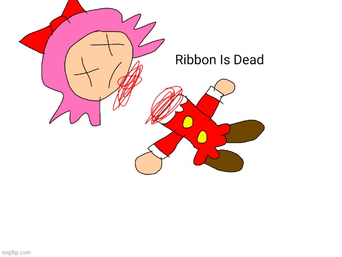 Ribbon Is Dead | image tagged in ribbon,kirby,gore,decapitation,blood,edgy | made w/ Imgflip meme maker