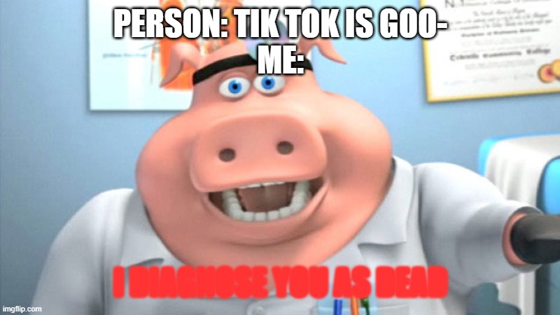 I Diagnose You With Dead | PERSON: TIK TOK IS GOO-
ME: I DIAGNOSE YOU AS DEAD | image tagged in i diagnose you with dead | made w/ Imgflip meme maker