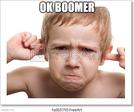 Ok Boomer baby | OK BOOMER | image tagged in ok boomer,finger in ear | made w/ Imgflip meme maker