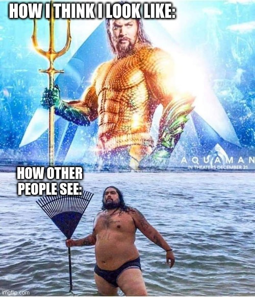 HOW I THINK I LOOK LIKE:; HOW OTHER PEOPLE SEE: | image tagged in aquaman | made w/ Imgflip meme maker