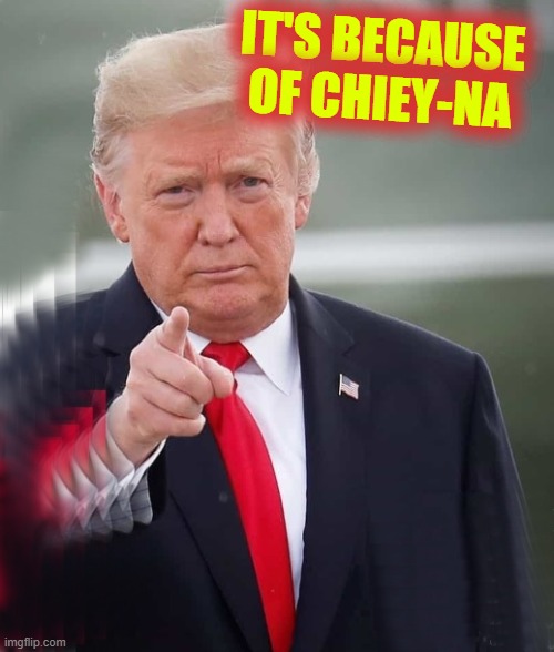 Trump Point | IT'S BECAUSE OF CHIEY-NA | image tagged in trump point | made w/ Imgflip meme maker