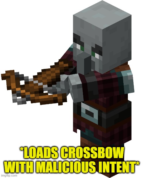 Pillager | *LOADS CROSSBOW WITH MALICIOUS INTENT* | image tagged in pillager | made w/ Imgflip meme maker