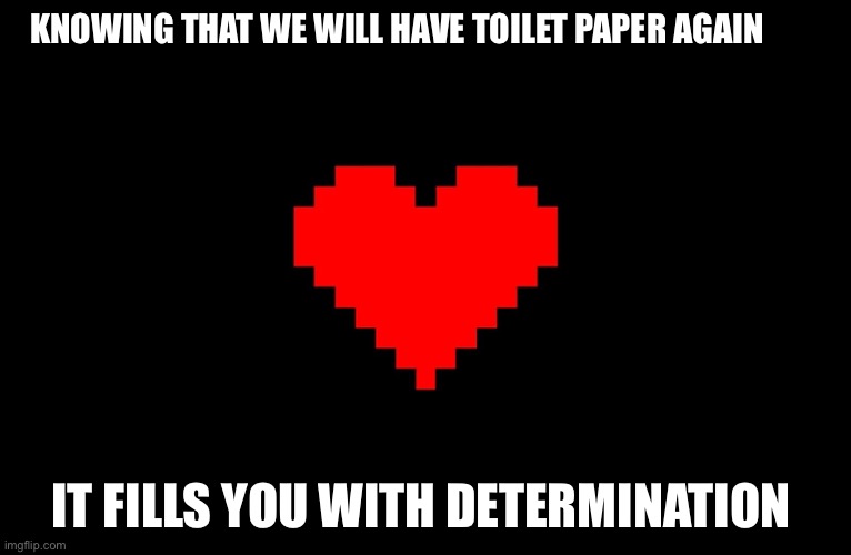 Determination | KNOWING THAT WE WILL HAVE TOILET PAPER AGAIN; IT FILLS YOU WITH DETERMINATION | image tagged in determination | made w/ Imgflip meme maker