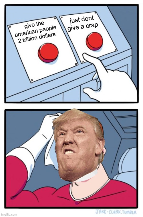 Two Buttons | just dont give a crap; give the american people 2 trillion dollers | image tagged in memes,two buttons | made w/ Imgflip meme maker