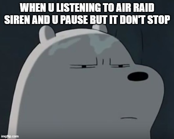 Ice Bear Does Not Approve | WHEN U LISTENING TO AIR RAID SIREN AND U PAUSE BUT IT DON'T STOP | image tagged in ice bear does not approve | made w/ Imgflip meme maker